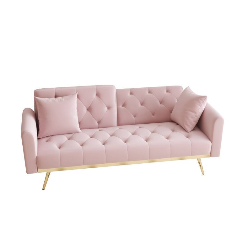 Sofa Bed 68.3" Velvet Tufted Back Convertible Sofa