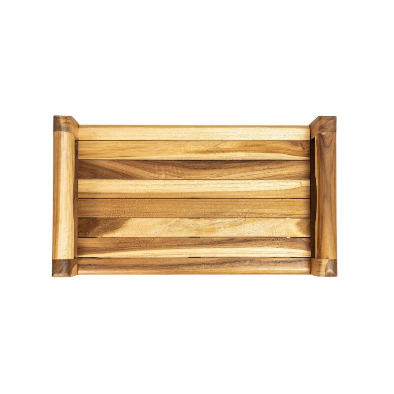 EcoDecors Eleganto 20" Solid Teak Shower Bench With Shelf And LiftAide Arms - EarthyTeak Finish - 18 in