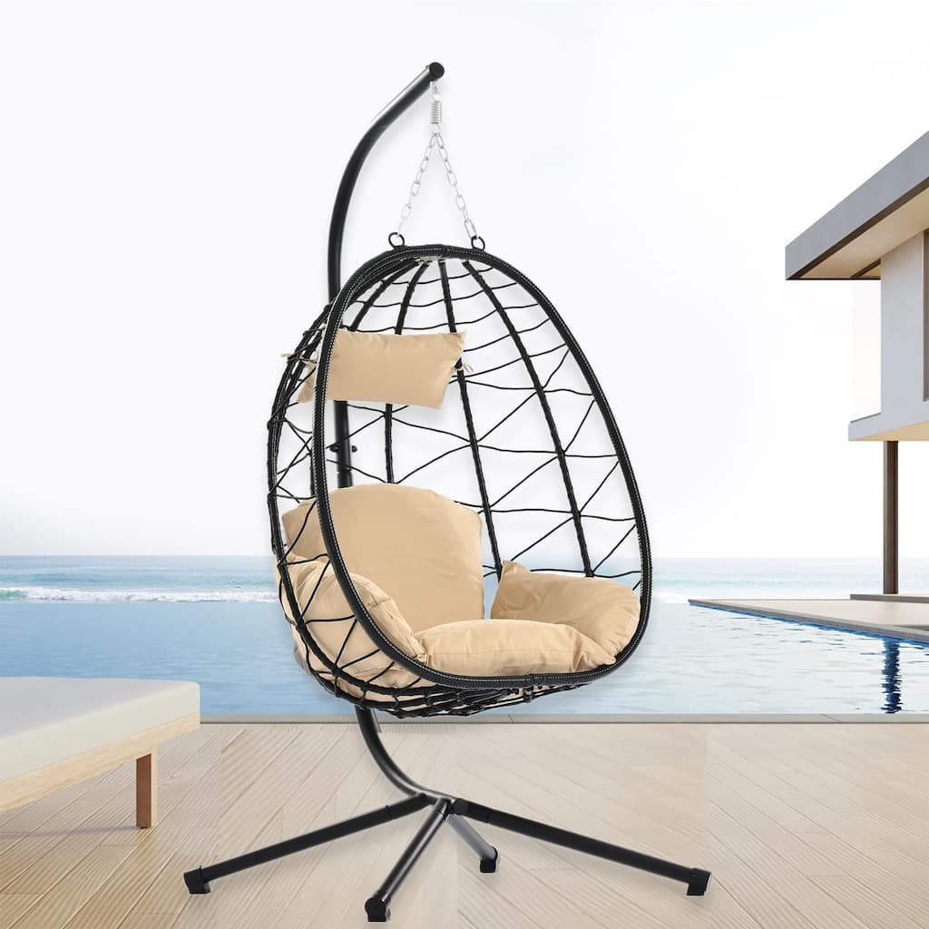 Swing Egg Chair Hammock Chair Indoor Outdoor Patio Cushion Steel Stand - 77"H