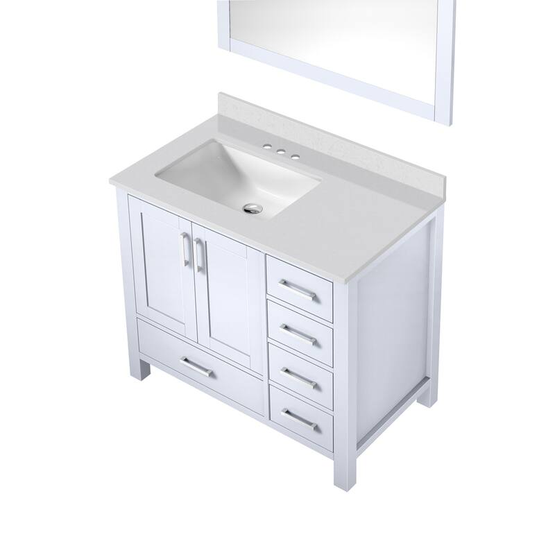 Jacques 36 in. Left White Bath Vanity, White Quartz Top, & Mirror
