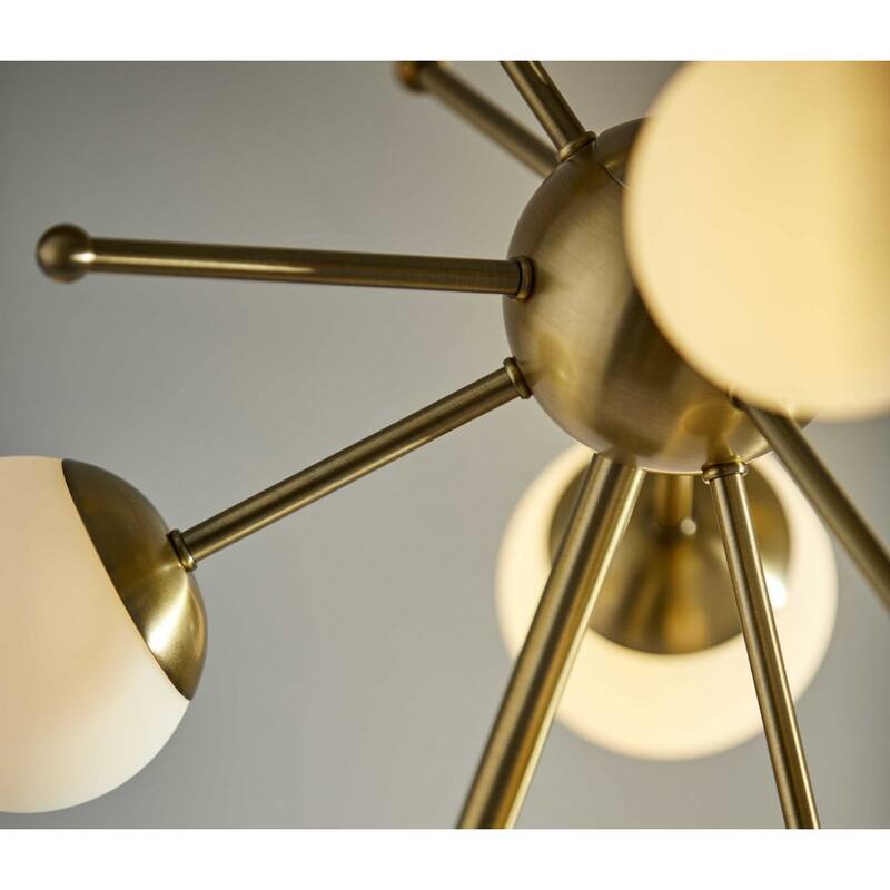 Black Metal Base Mid Century Table Lamp with Brass Glass Globe Shade 6 Lights - 15” x 15” x 23” (D x W x H)
