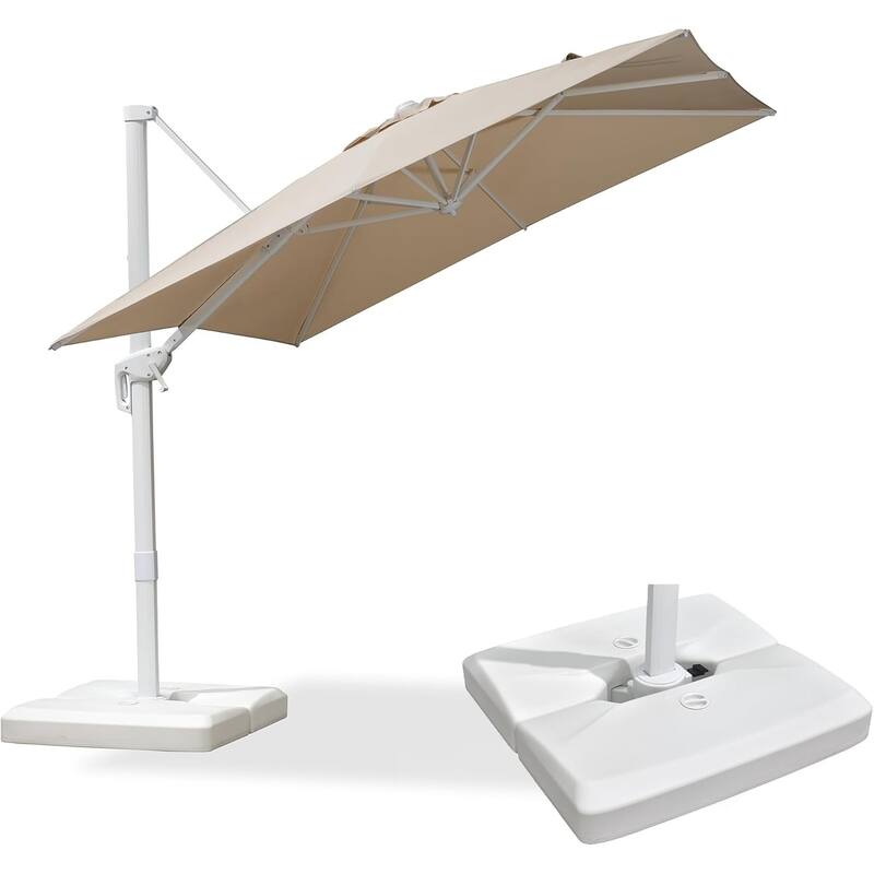 PURPLE LEAF White Square Cantilever Patio Umbrella With Base - 8ft Beige