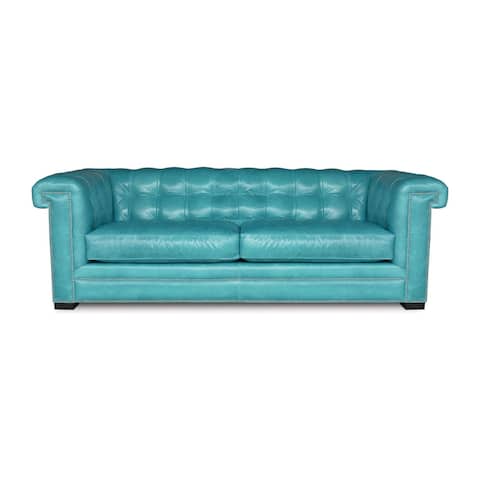 Surrey 117-inch Full Grain Leather Chesterfield Sofa, Caribbean Blue
