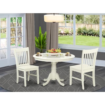 Small Space Dinette Set - 3 Piece Round Table & Chairs - Linen White - Antique Accents