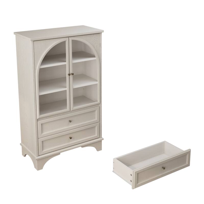 GDFStudio Calystrian Glass Door Curio Storage Cabinet with Adjustable Shelves