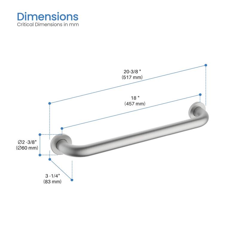Bathroom Safety 18-Inch Length Stainless Steel Shower Grab Bar with Concealed Screws