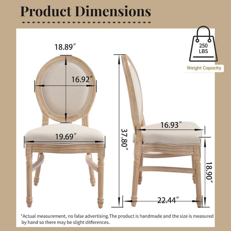 Fabric Dining Chairs Set of 2, Upholstered Kitchen Side Chairs, Accent Chair with Round Backrest & Solid Wood Legs