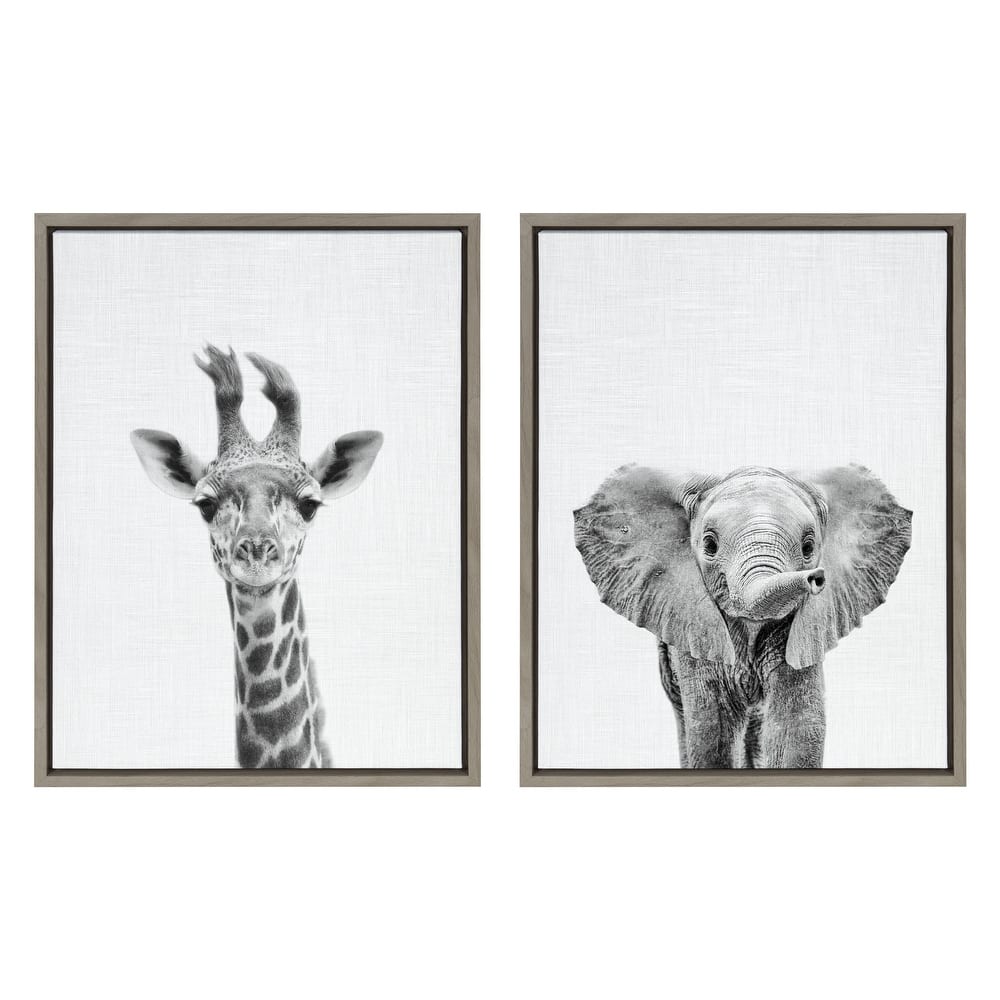 Kate and Laurel Sylvie Baby Giraffe and Elephant Canvas By Simon Te - Gray