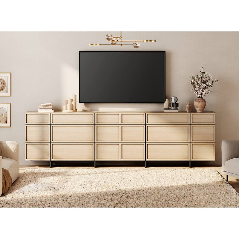 WAMPAT Modern TV Stand, Entertainment Center with T-Shaped Legs, Media Console Table with Storage Drawers