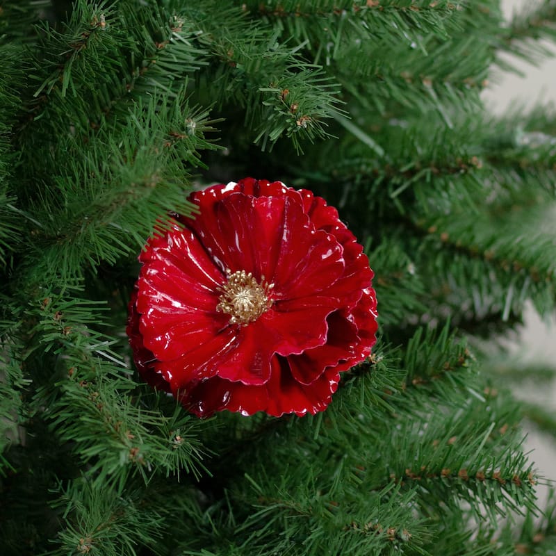 4.5" Red and Gold Contemporary Poppy Christmas Clip
