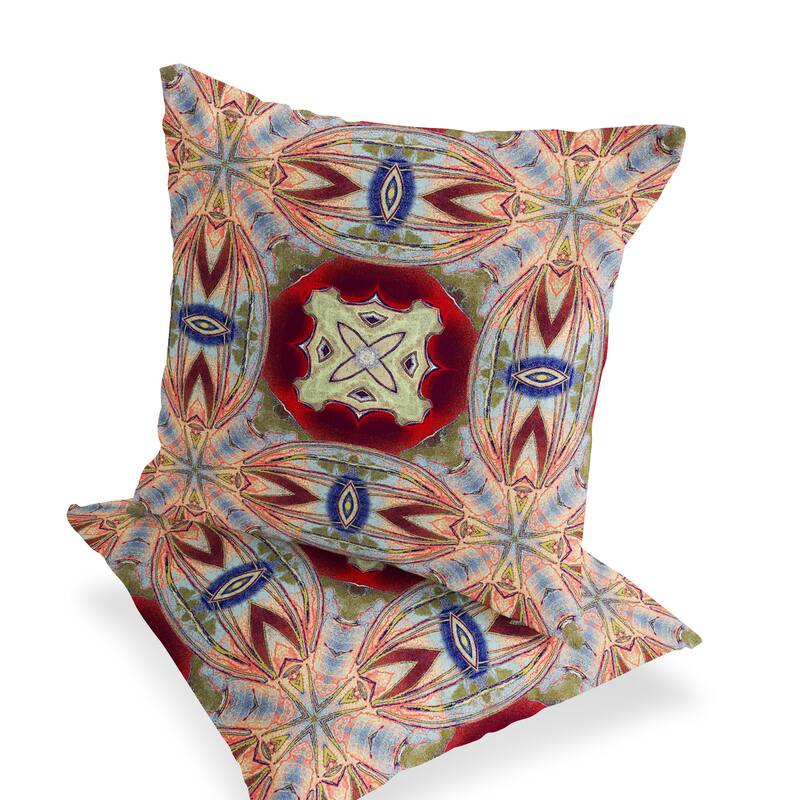 HomeRoots Set of Two 16" X 16" Gray and Red Blown Seam Floral Indoor Outdoor Throw Pillow - 16.00' X '16.00' X '5.00
