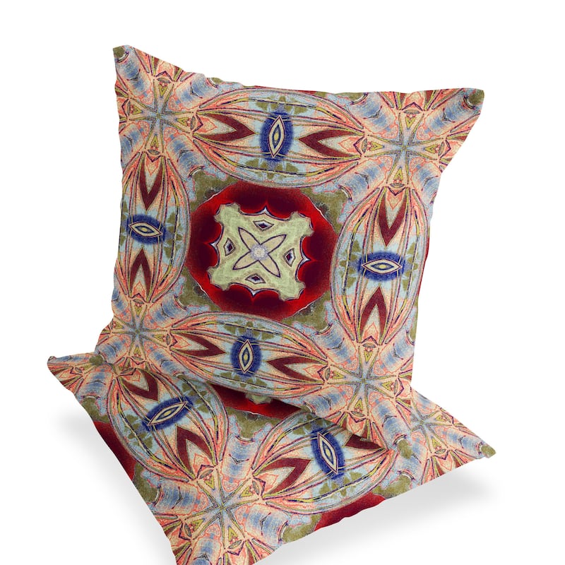 HomeRoots Set of Two 16" X 16" Gray and Red Blown Seam Floral Indoor Outdoor Throw Pillow - 16.00' X '16.00' X '5.00