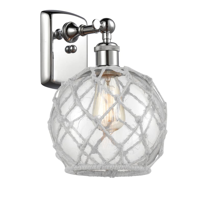 Innovations Lighting Farmhouse Rope 13" Tall Bathroom Sconce - Polished Chrome / Clear / White