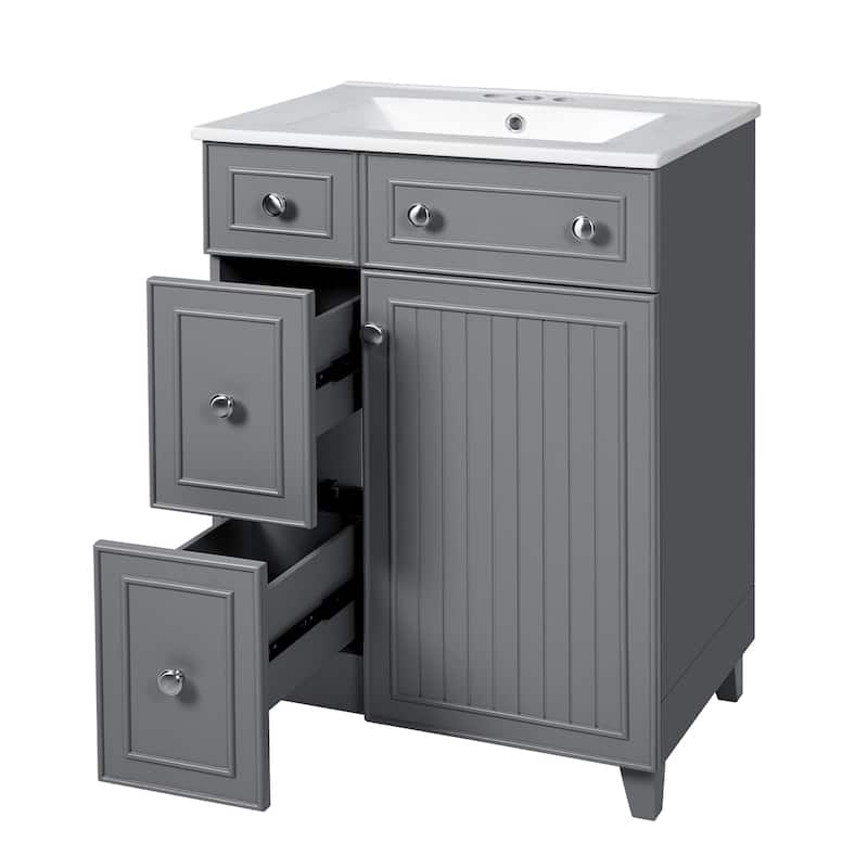 24" Gray Bathroom Vanity Cabinet with Ceramic Sink
