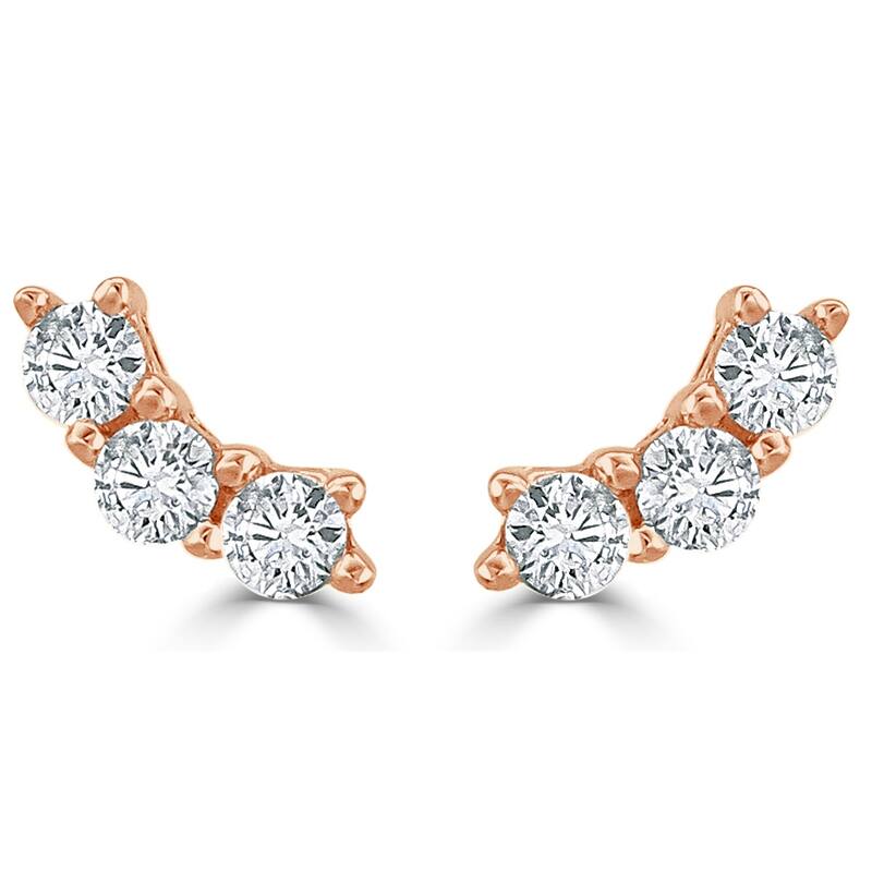 Joelle Collection Diamond Earrings 1/3 cttw 3-Stone Cluster Earrings 14K Gold Beautiful Gift - Rose