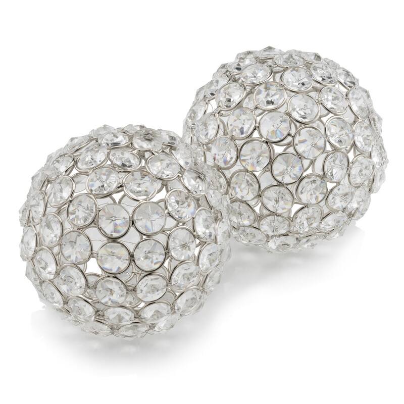 HomeRoots 4" Silver Faux Crystal and Silver Decorative Orb Tabletop Sculpture - 4' X '4' X '4