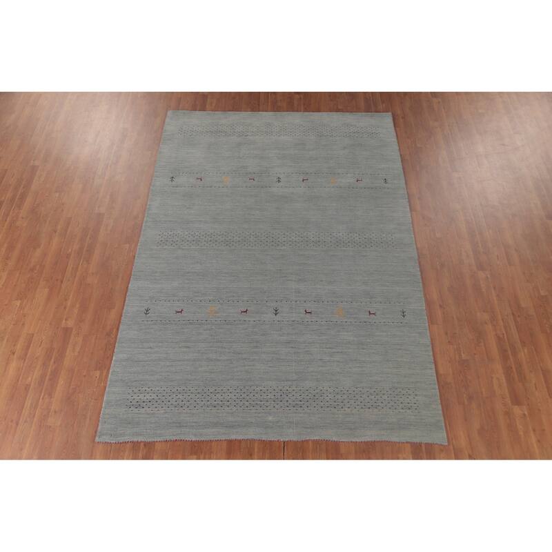 Gabbeh Indian Area Rug Handmade Tribal Blue Wool Carpet - 6'10"x 9'9"