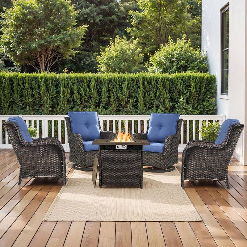 Pocassy Fire Pit Table with Sofa Swivel Chairs Set