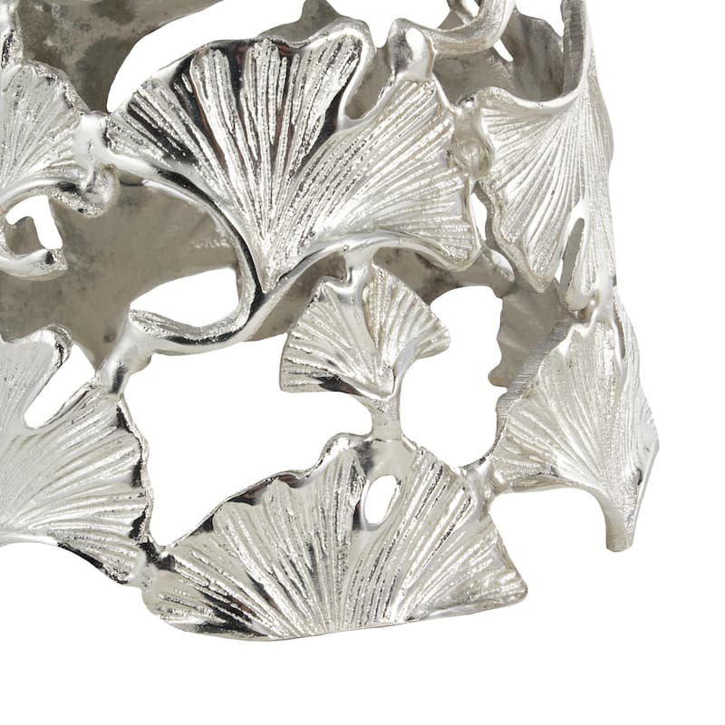 Aluminum Metal Floral Cutout Cone Shaped Accent Table with Tempered Glass Tabletop - Set of 3 Silver or Gold - Roche River Decor