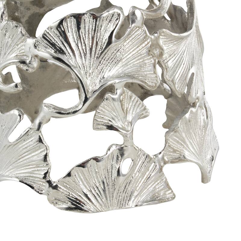 Gold or Silver Aluminum Metal Cutout Cone Shaped Floral Side End Accent Table with Tempered Glass Tabletop (Set of 3)