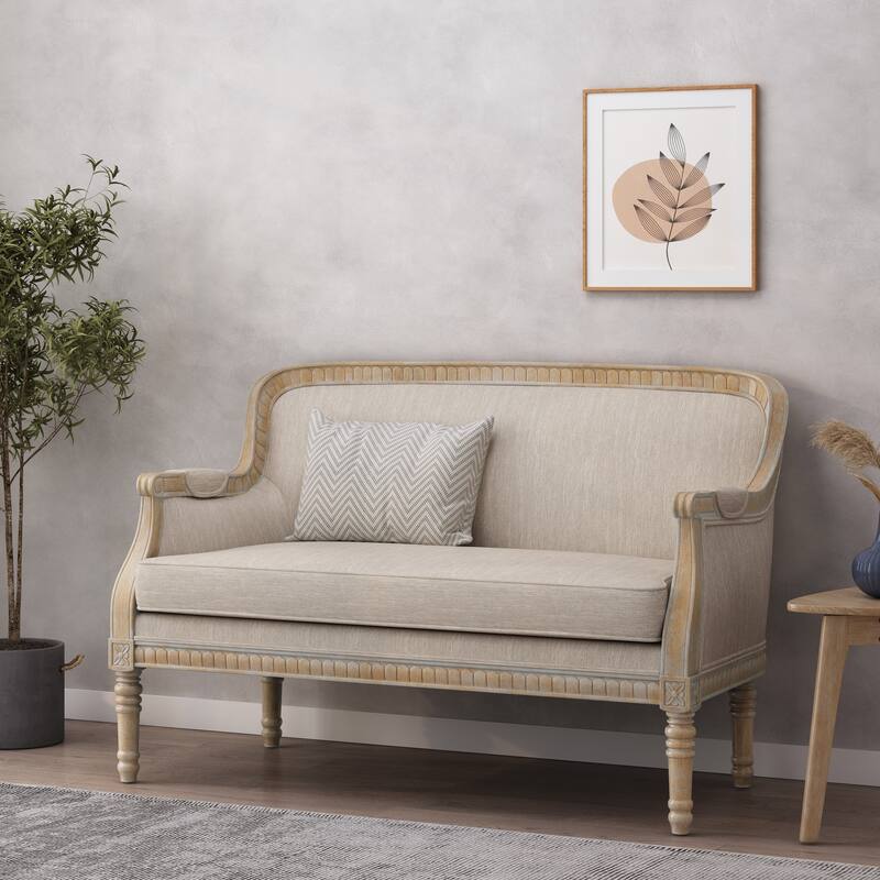 Wood Loveseat Sofa with Rubber Wood Frame