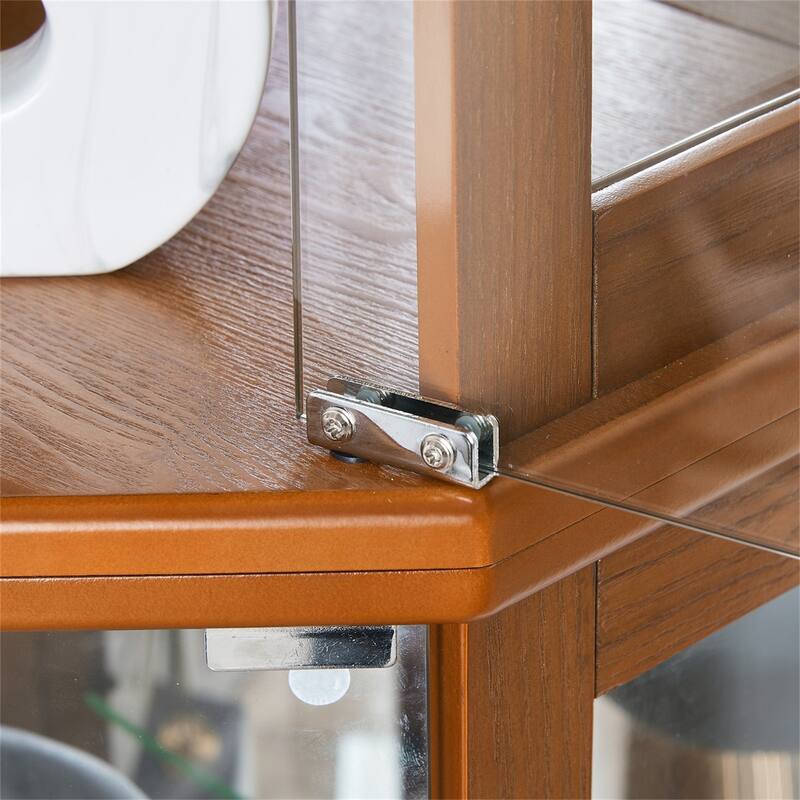 6 Adjustable Shelves Corner Curio Display Cabinet with Mirrors (Light Bulb Not Included)