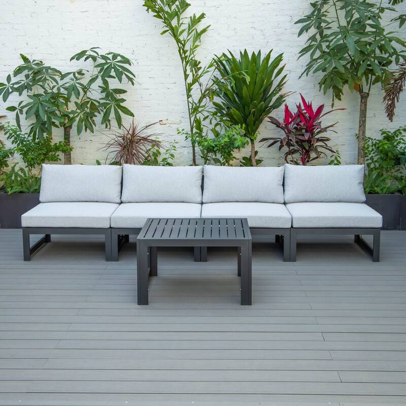 Chelsea 5-Piece Modern Armless Patio Sectional and Coffee Table for Patio Garden Summer Yard Porch