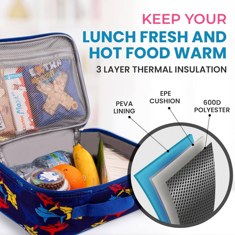 Zulay Kitchen Kids Insulated Lunch Bag with Spacious Compartment and Built-In Handle