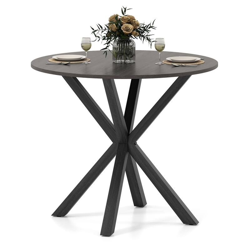 Gymax 36'' Round Farmhouse Dining Table for 4 w/Stable Intersecting - Black