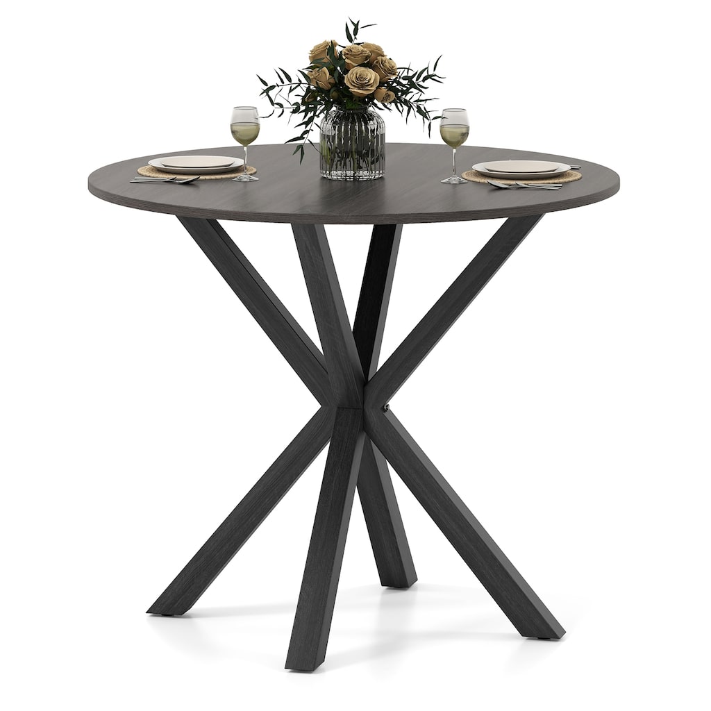 Gymax 36'' Round Farmhouse Dining Table for 4 w/Stable Intersecting