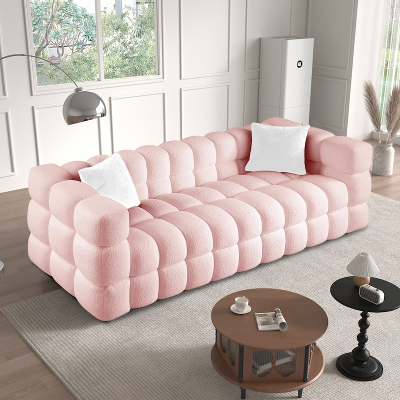Wayna Modern Square Sofa, Sherpa Thick Cushion Double Sofa