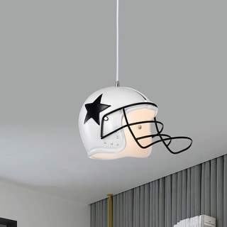 Polaris 1-Light White Helmet Pendant Light with Resin Shade for Kids