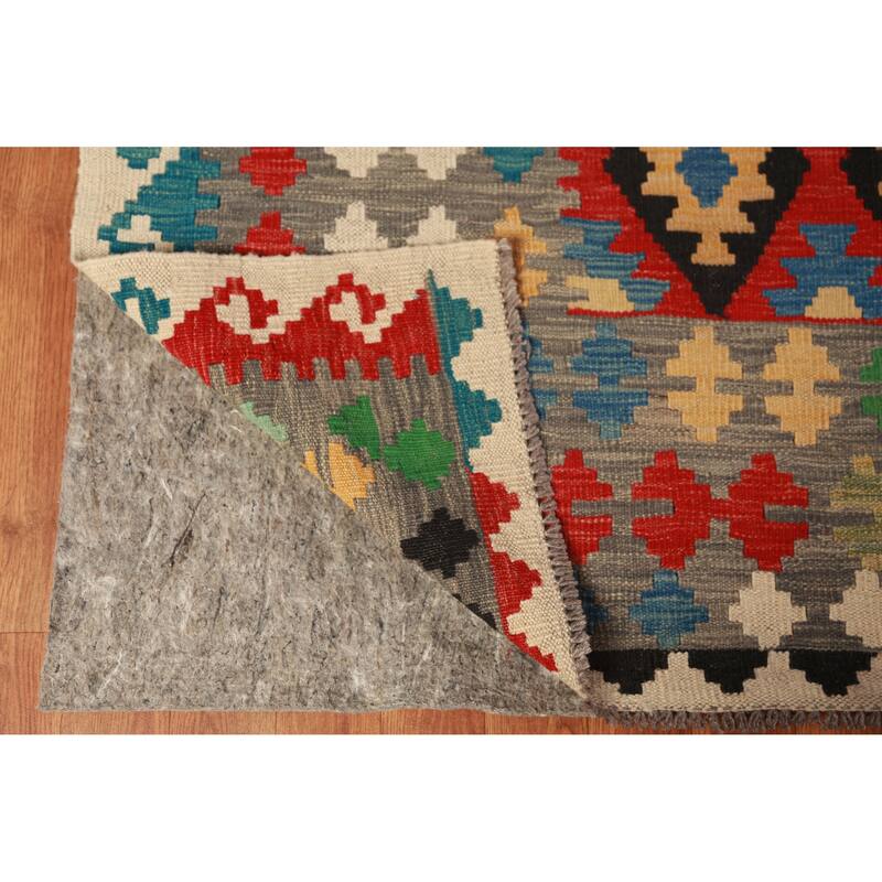 Geometric Multi-Color Kilim Oriental Large Rug Flatweave Wool Carpet - 10'0"x 16'1"