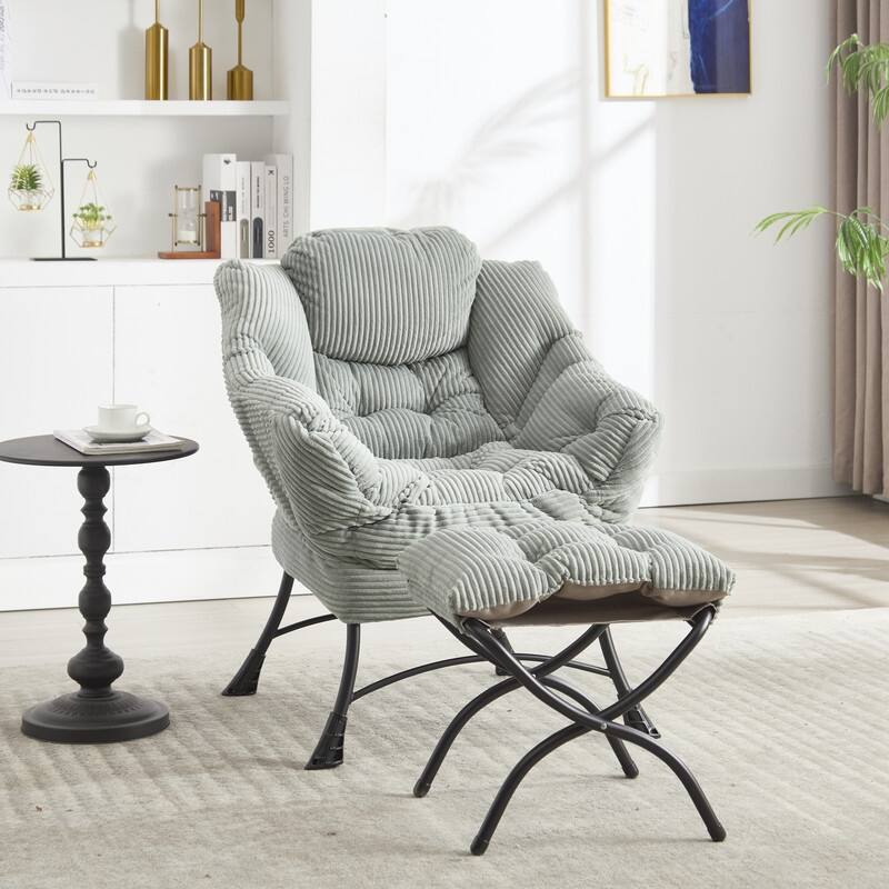 Modern Lounge Chair with Ottoman - Plush Reading Accent Chair with Footrest and Side Pocket