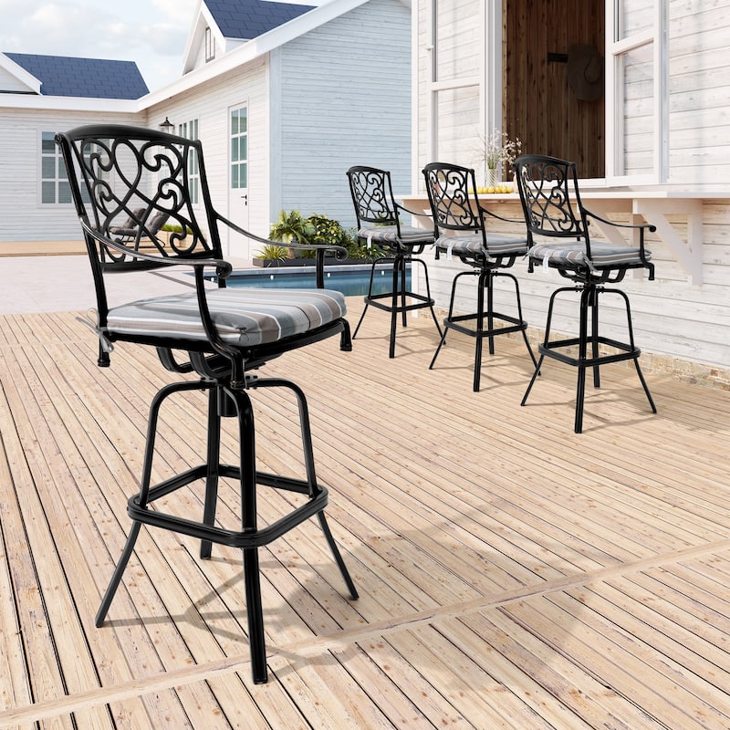 Crestlive Outdoor Patio Bar Height Cast Aluminum Swivel Bar Stools with Sunbrella Cushion