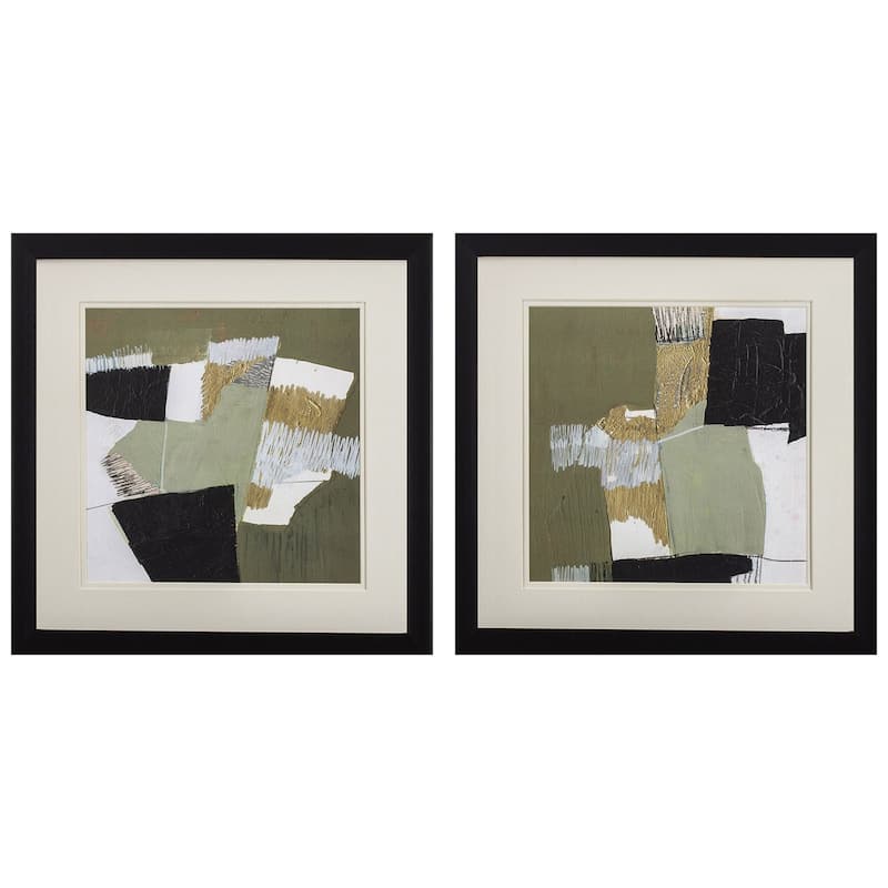 Olive Black Gold S/2 Framed Art Under glass - 18 X 18 X 2