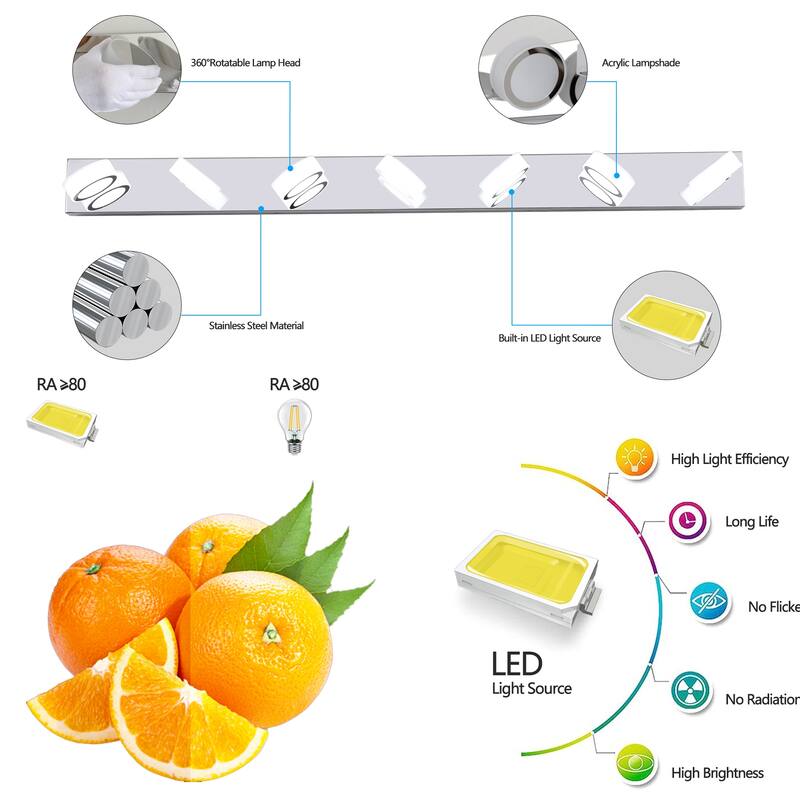 52" Modern 7-Light LED Vanity Light Fixture - with Acrylic Light Shades - Energy-Efficient Bathroom Wall Sconce