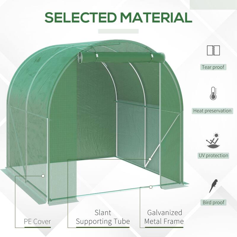 Outsunny 7' x 7' x 7' Tunnel Greenhouse Outdoor Walk-In Hot House with Roll-up Windows and Zippered Door, Green