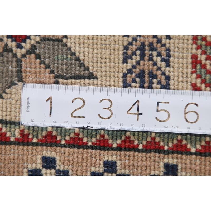 Hand Knotted Oriental 100% Wool Carpet Traditional Geometric Beige & Ivories Kazak Area Rug - 9' 7'' X 6' 7''