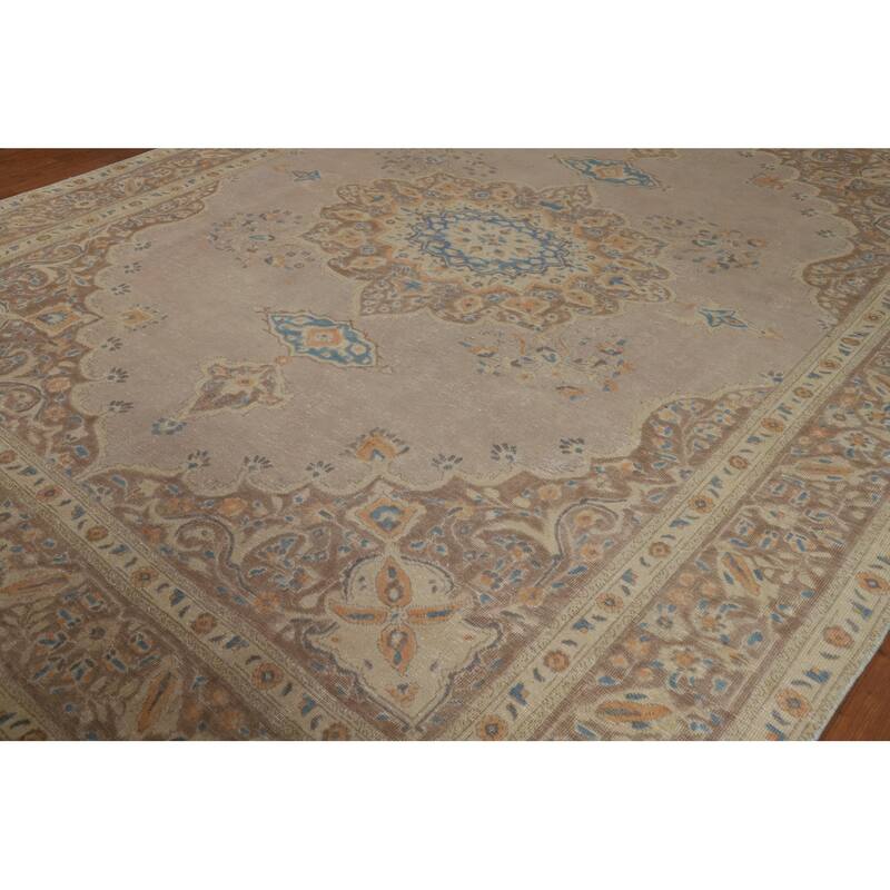 Brown Medallion Tabriz Persian Area Rug Handmade Floral Wool Carpet - 9'7"x 12'3"