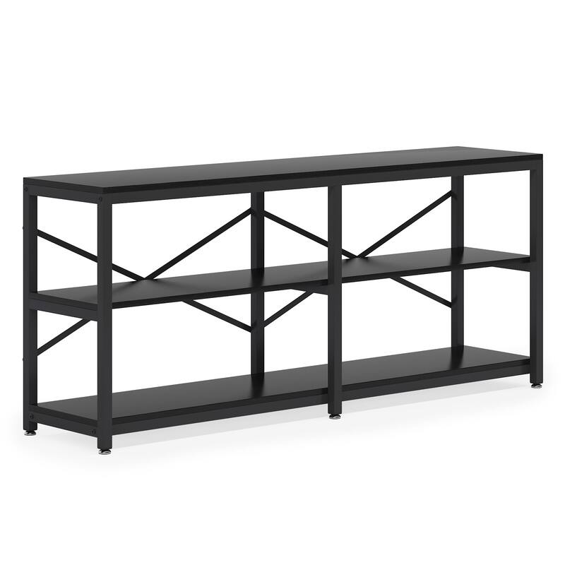70.9" Extra Long Console Table with Storage Shelves, 3-Tier Industrial Sofa Table Behind Couch, Metal Frame & X-Back Design