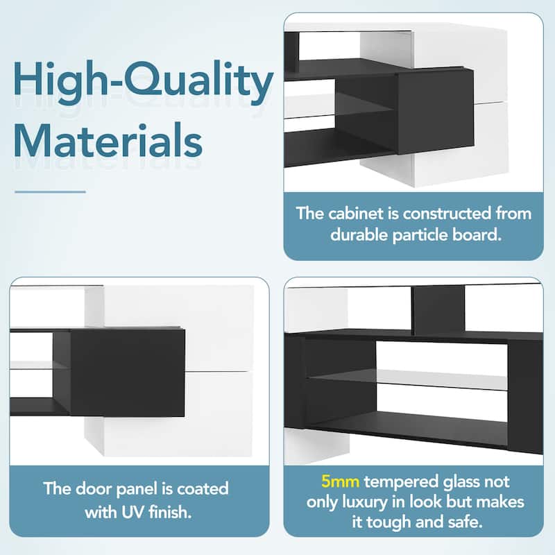 Unique Shape TV Stand with 2 Illuminated Glass Shelves