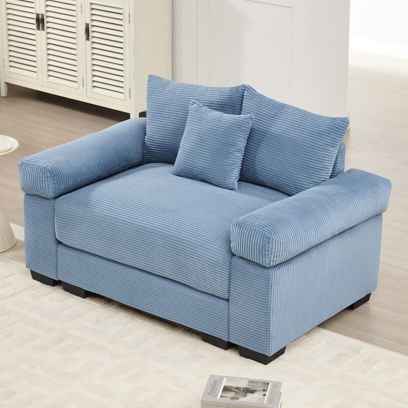 GDFStudio - Soft Corduroy 1-Seater 54.3" Sofa Chair with Extra-Thick Armrests - Blue