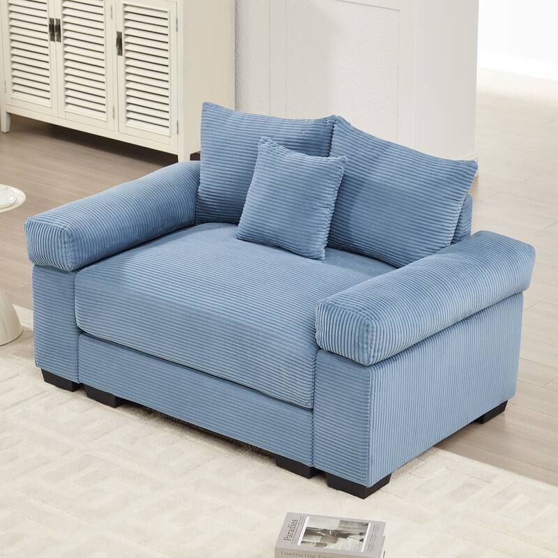 Oversized Accent Chair, 54.3" Corduroy Fabric Single Sofa with Pillow, Modern Upholstered Square Armchair Cozy Reading Chairs - Blue