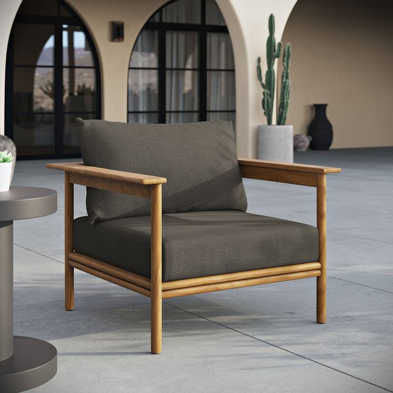 Wren Outdoor Patio Teak Wood Armchair - Natural Flint Gray