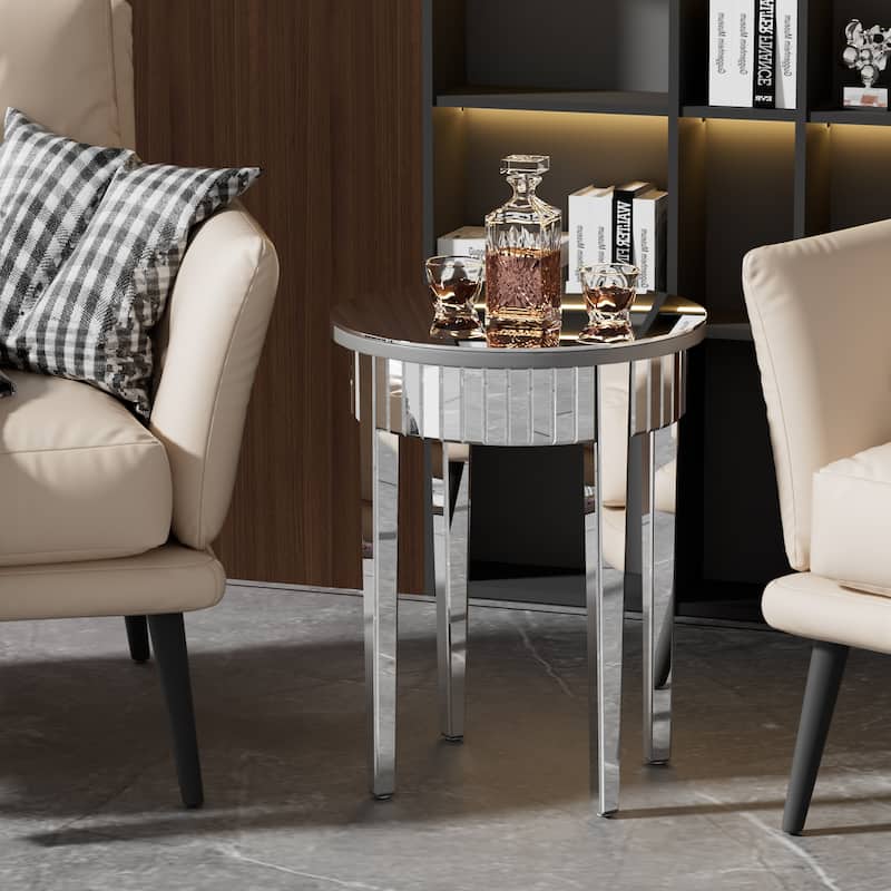 Round Silver Nightstand Coffee End Table Mirrored - 18" W x 24" H - Silver
