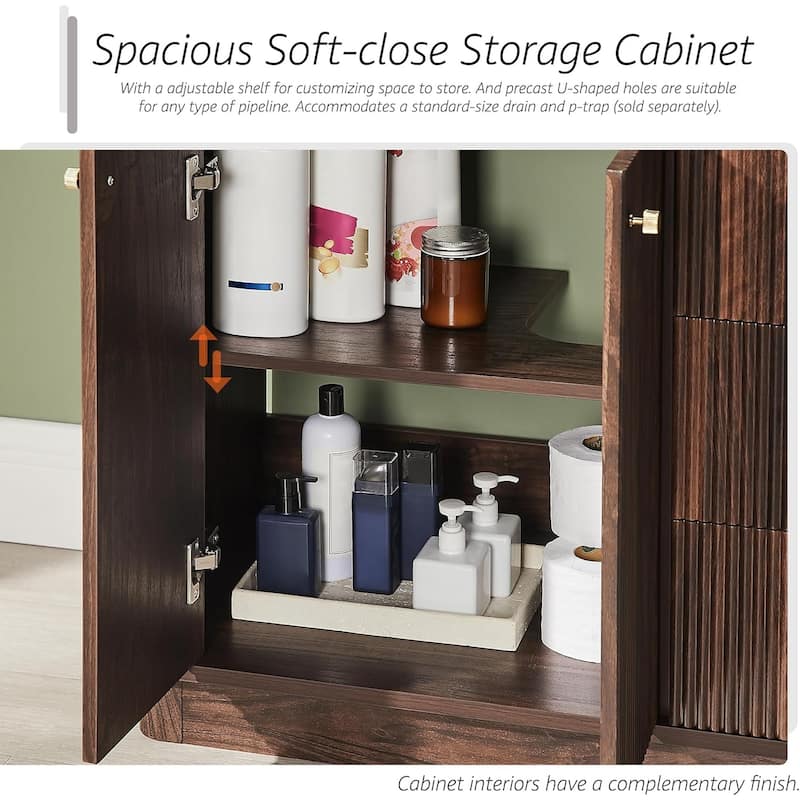 36" Modern Fluted Bathroom Vanity with Sink, Washstand for Kitchen