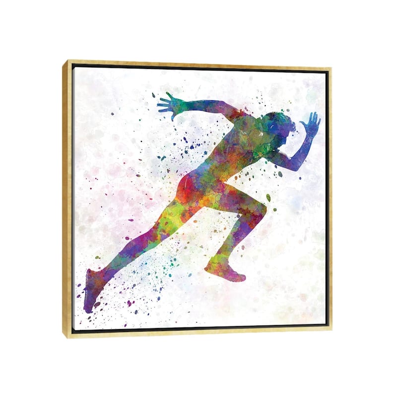 iCanvas "Man Running Sprinting Jogging I" by Paul Rommer Framed Canvas Print - Gold - 26x26
