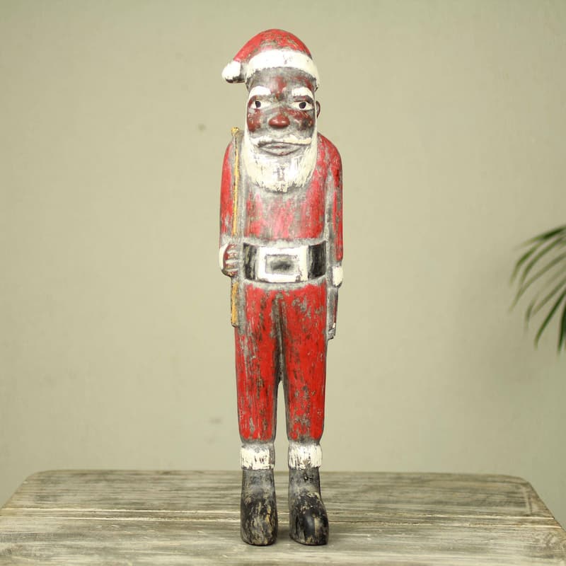 Handmade Father Christmas Wood Sculpture (Ghana) - 54 x 13 x 12