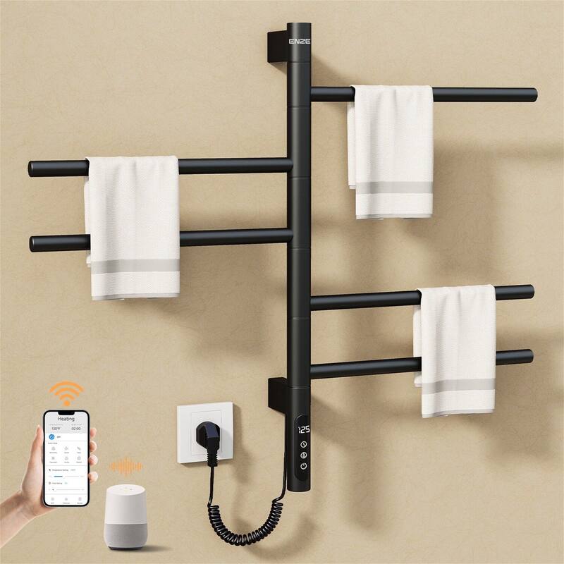 Smart Rotating Heated Towel Rack for Bathroom,Towel Warmer - Black